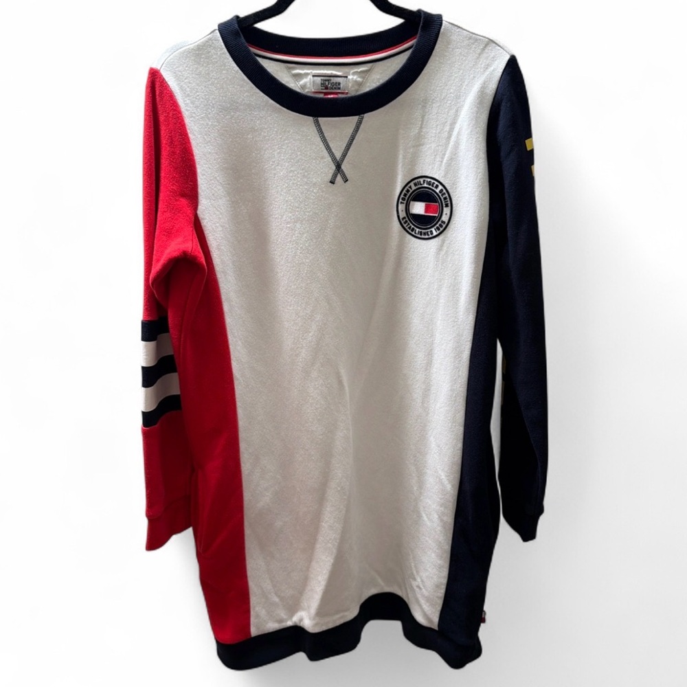 Tommy Hilfiger Red White Navy Colorblock Crewneck Sweatshirt Dress